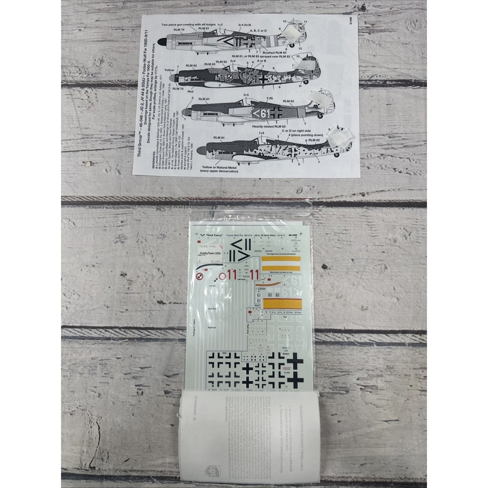 1/48 Third Group Decals 48-046 Fw 190 #11 JG 2, JV 44 & Stab Gen. d. Jagdfl.